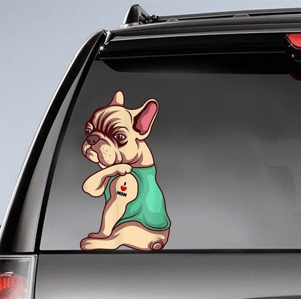 French Bulldog Tattoo Dog I Love Mom Mother's day Car Sticker