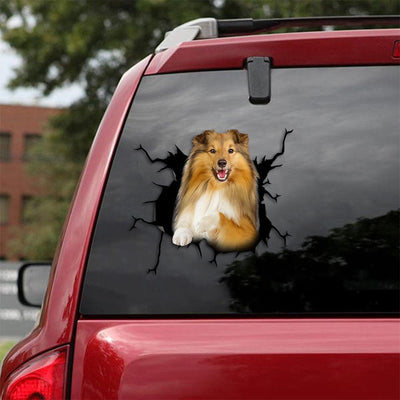 Shetland Sheepdog Crack Car Sticker, Toilet Sticker, Fridge Sticker 4