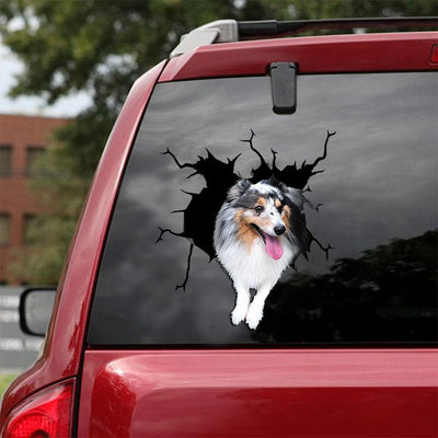 Shetland Sheepdog Crack Car Sticker, Toilet Sticker, Fridge Sticker 15