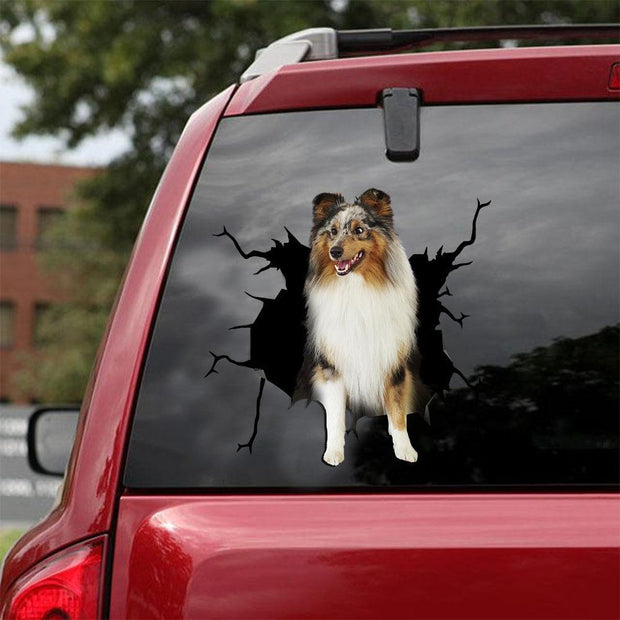 Shetland Sheepdog Crack Car Sticker, Toilet Sticker, Fridge Sticker 11